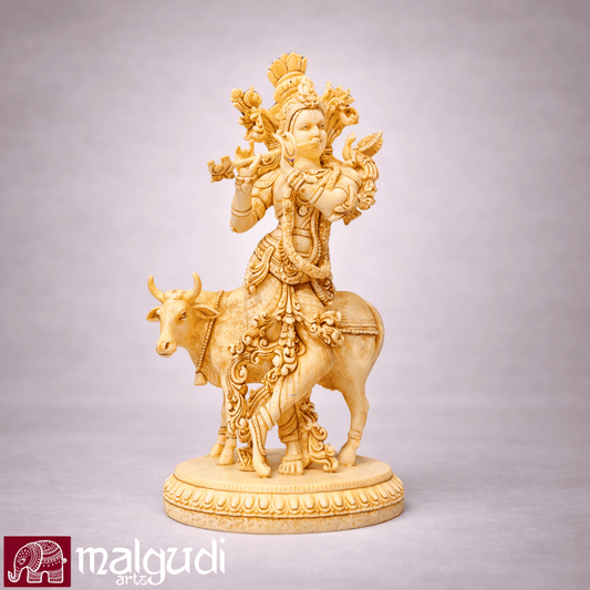 Krishna playing flute, rose marble dust