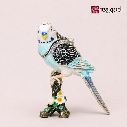 Enamel cyan sparrow trinket box, jewelery organizer gift