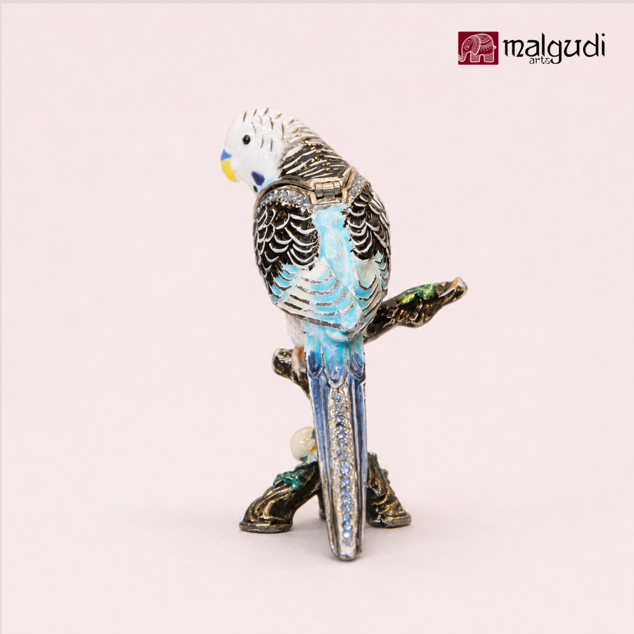 Enamel cyan sparrow trinket box, jewelery organizer gift