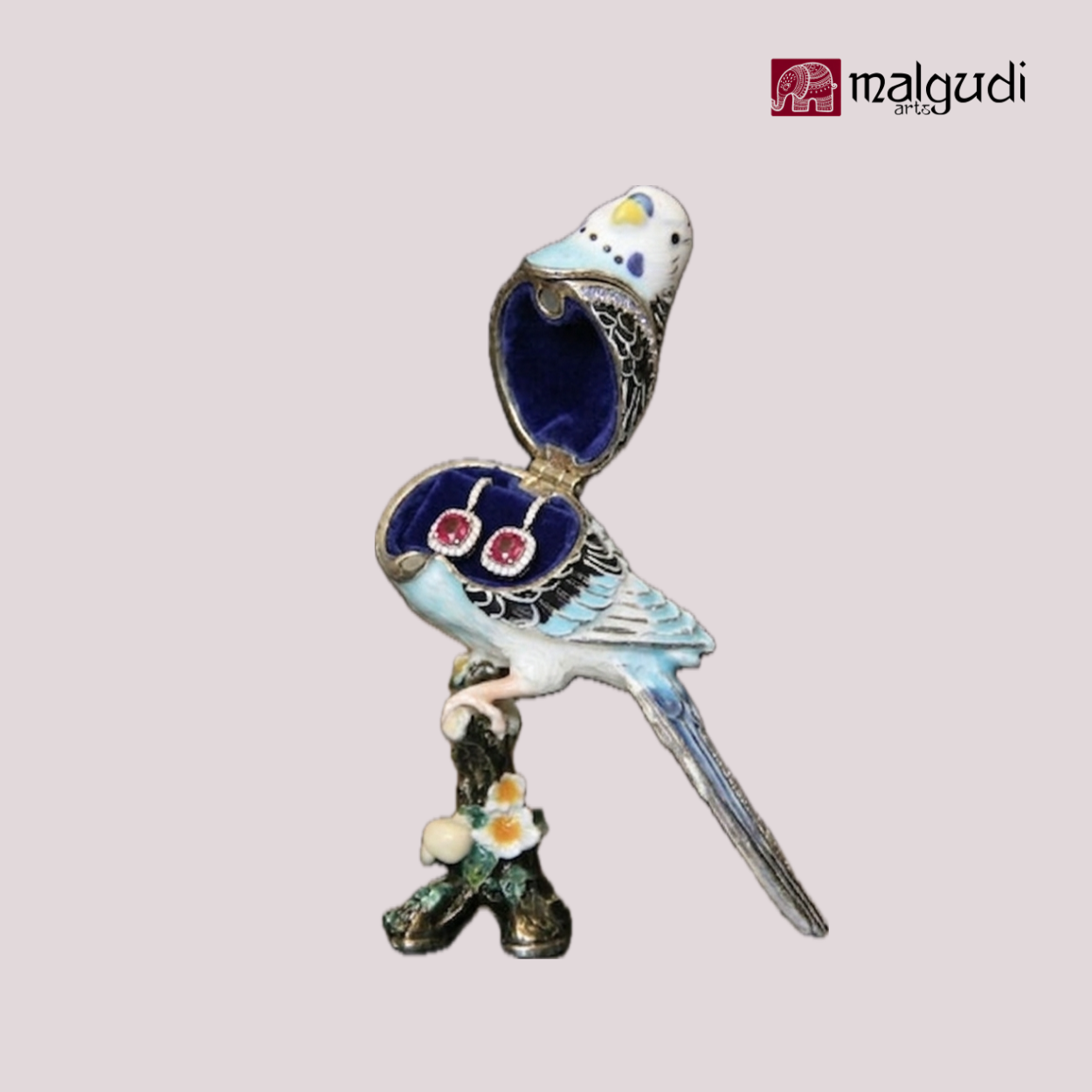 Cyan Sparrow Enamel Trinket Box by MalgudiArts (view 5)