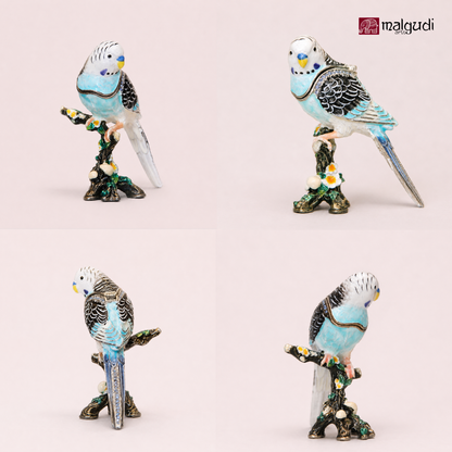 Cyan Sparrow Enamel Trinket Box by MalgudiArts (view 6)