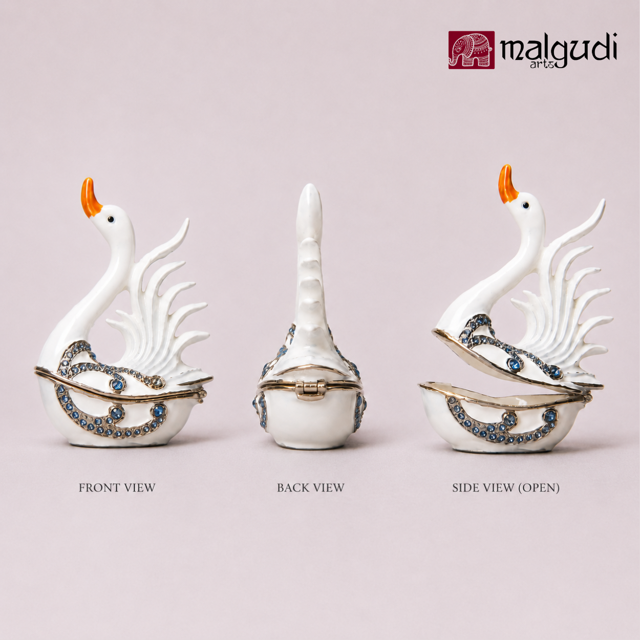 White Swan Enamel Trinket Box, Jewellery Organizer by MalgudiArts (view 5)