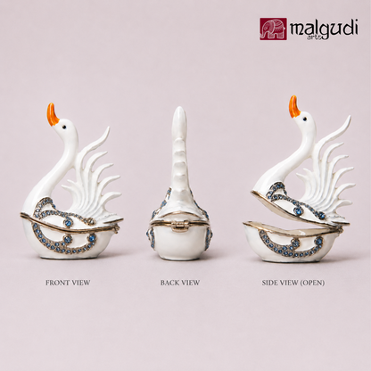 White Swan Enamel Trinket Box, Jewellery Organizer by MalgudiArts (view 5)