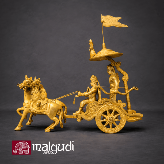 Krishnarjuna chariot scene from Mahabharata, brass