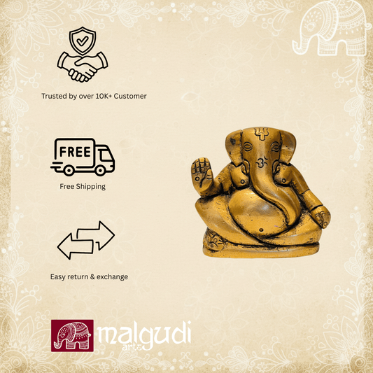 Ganesha in Aashirwad Blessing Pose, 100% Brass by MalgudiArts (view 2)