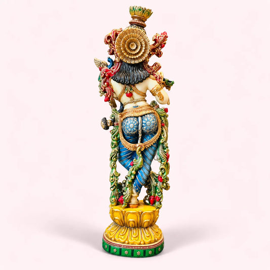 Krishna playing flute, marble with colored