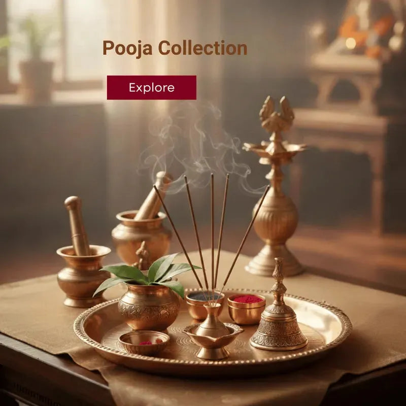 Pooja collection, made of brass and bronze