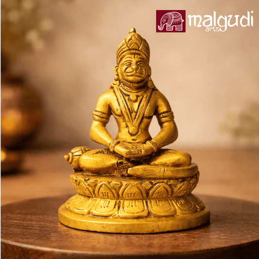 Brass Hanuman in meditative pose, 100% Brass