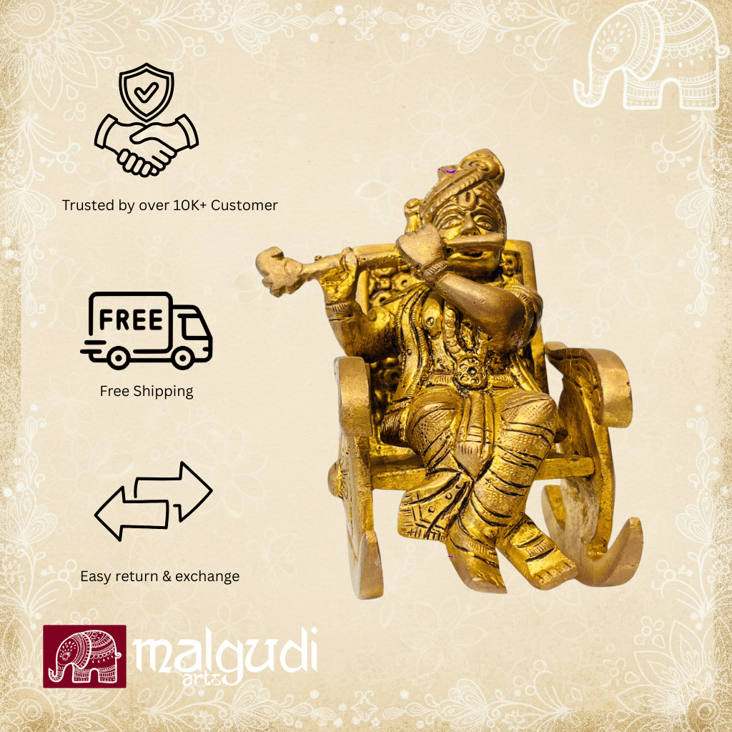 lord krishna in swing chair, brass statue
